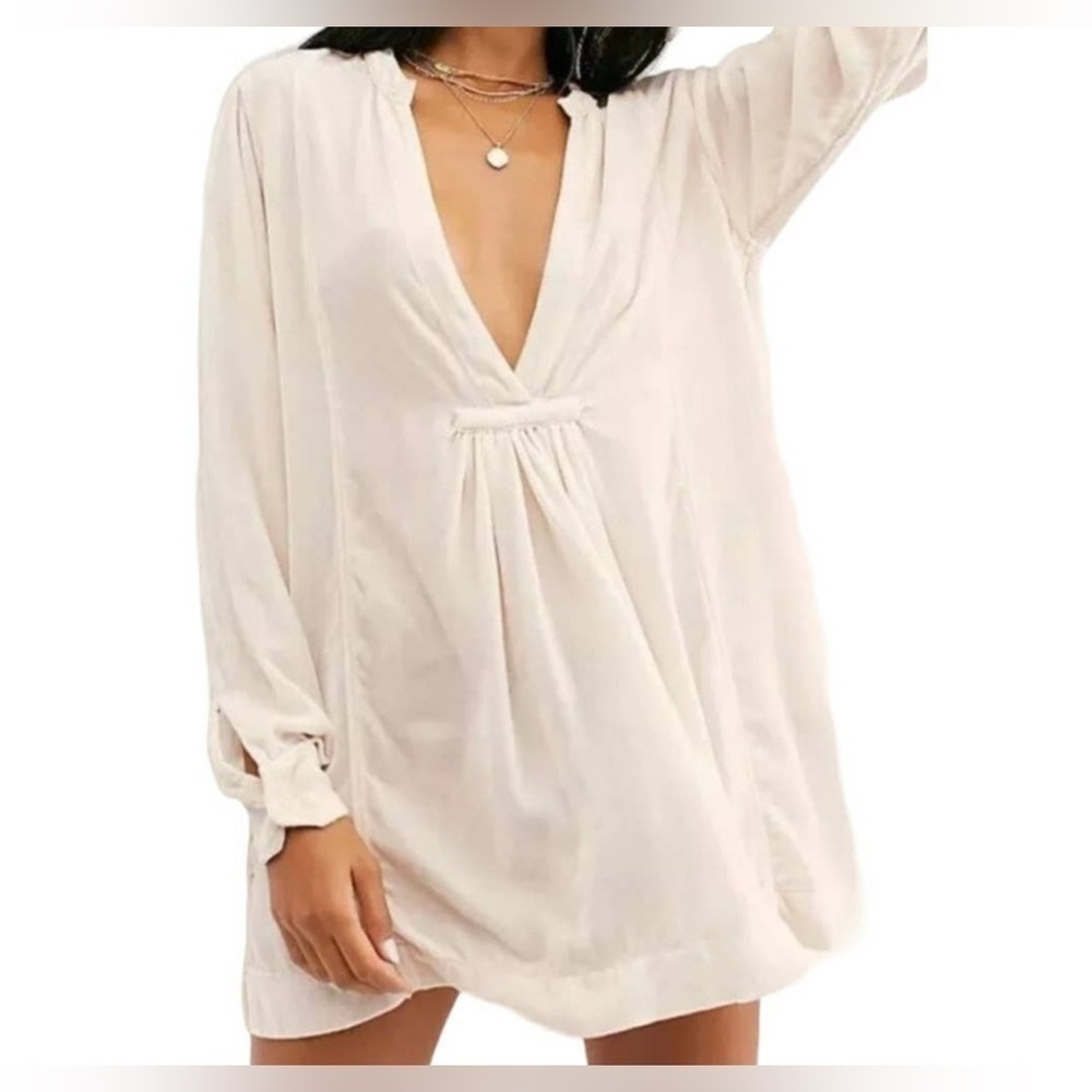 Free People CP Shades Jacey Velvet Tunic Dress Cream Pink Size Small